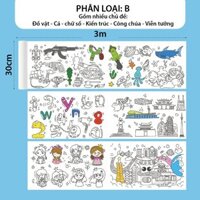 Tranh tô màu dán tường cho bé hình con vật học cắt dán dễ thương khổ dài 3m nhiều chủ đề - Chủ đề B không keo dính