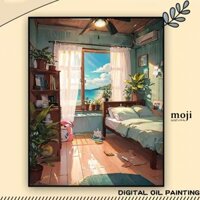 Tranh tô màu số hóa DIY Bedroom beside the sea kèm dụng cụ 30x40