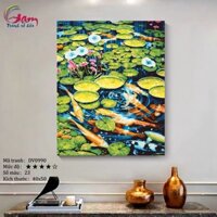 Tranh tô màu theo số cá chép vàng hoa sen Liên niên hữu dư GAM đã căng sẵn khung dày 2.5cm DV0990