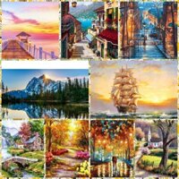 Tranh tô màu theo số CÓ KHUNG 40x50 cm hình phong cảnh tươi sáng