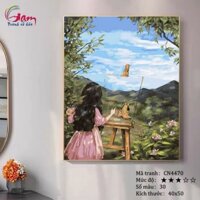 Tranh tô màu theo số Gam cô gái độc thân căng khung 40x50cm CN4470