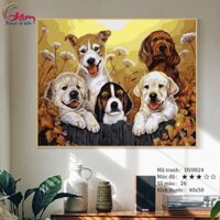 Tranh tô màu theo số GAM trang trí treo tường Đàn cún con DV0824 có khung 40x50cm
