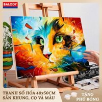 Tranh tô màu theo số hóa Mèo lập thể âm dương 40x50cm MS713 BALODY sẵn khung, màu, cọ, móc treo tường