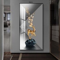 Tranh Tráng Gương 5D 4 Lớp Cán Gỗ Cao Cấp (60 * 120) Cm Đề Tài Hươu Tài Lộc Trang Trí Tạo Nhấn Không Gian Phòng