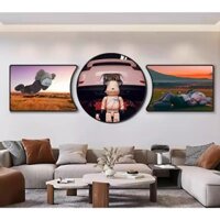 Tranh tráng gương  bộ 3 gấu bạo lực KAWS thời thượng trang trí phòng khách,treo tường nền ghế sofa...