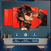 Tranh Tráng Gương Cô Gái TaToo cực ngầu, chất liệu mika gương bồi fomex 5mm dán tường, có keo dán sẵn 2 mặt