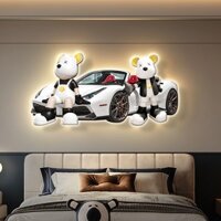 Tranh tráng gương gấu Bearbrick có gắn đèn led decor phòng khách , phòng làm việc , phòng ngủ M71