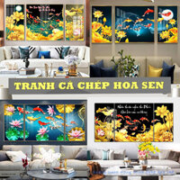 Tranh Tráng Gương Laminate Cao cấp Cá Chép Hoa Sen Tranh Phòng Khách Tranh Decor Trang Trí Nhà Cửa