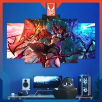 Tranh Tráng Gương LMHT, Tranh ghép 5 tấm dán tường SIÊU RẺ, bền đẹp. Tranh decor phòng game