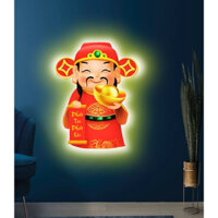 Tranh Tráng Gương Ông Thần Tài Có Đèn Led Tài Lộc h12