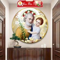 Tranh Tráng Gương Pha Lê Tròn CHÂN THIỆN MỸ, Tranh Công Giáo Treo Tường Gia Đình Chúa TG-T1-2173