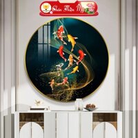 Tranh Tráng Gương Pha Lê Tròn CHÂN THIỆN MỸ, Decor Treo Tường Trang Trí Phòng Cửu Ngư Quần Hội TG-T1-123