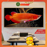 Tranh Tráng Gương Tranh Treo Tường 3D Cá Huyết Long Phong Thuỷ Trang Trí Không Gian Nhà/ Quán