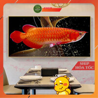 Tranh Tráng Gương Tranh Treo Tường 3D Cá Huyết Long Phong Thuỷ Trang Trí Không Gian Nhà/ Quán