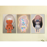 Tranh tráng gương treo tường- Gấu Bear Brick- Gấu Kaws bộ 3 tấm Decor phòng- Bo viền cao cấp