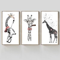 Tranh Tráng Gương Treo Tường Hiện Đại _ Tranh Pha Lê Bộ 3 Hươu Cao Cổ Ngộ Nghĩnh