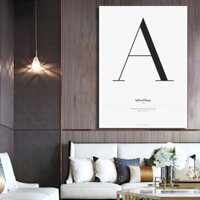 Tranh trang trí không khung bảng chữ cái tiếng Anh cho phòng khách, tranh canvas đen trắng, tranh treo tường, lõi in phun