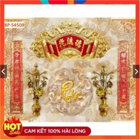Tranh Trang Trí Phòng Thờ 3D In Vải Lụa Cao Cấp Hình Câu Đối Hoành Phi kích thước 195x155cm