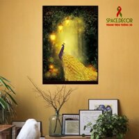 Tranh trang trí treo tường Mica tráng gương 3D hình chim công vàng nghệ thuật kèm khung treo siêu bền - Space.decor.S09