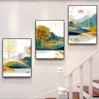 Tranh treo cầu thang chất liệu tráng gương cao cấp bộ ba bức cực đẹp nhiều mẫu bán chạy đã gồm khung viền tặng đinh treo