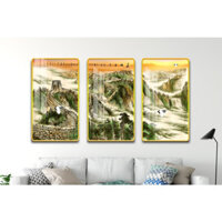 Tranh treo phòng khách-Tranh treo tường Vạn Lý Trường Thành TT 5107  Gỗ MDF cao cấp phủ kim sa Chống ẩm mốc, mối mọtBo viền góc tròn - 40x60cm x 3 tấm