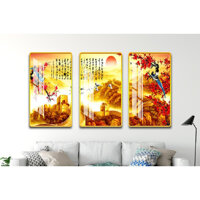 Tranh treo phòng khách-Tranh treo tường Vạn Lý Trường Thành TT  507 Gỗ MDF cao cấp phủ kim sa Chống ẩm mốc, mối mọtBo viền góc tròn - 40x60cm x 3 tấm