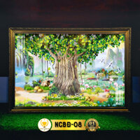 Tranh Treo Phòng Thờ Cây Bồ Đề Có Đèn CHÂN THIỆN MỸ, Trang Trí Bàn Thờ Phật Treo Tường NCBĐ-08