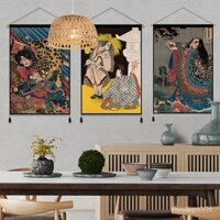 Tranh treo Samurai phong cách Nhật Bản, tấm thảm Tatami, trang trí tường nền ghế sofa, tranh Izakaya Ukiyo-e, vải treo