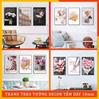 Tranh treo tường 3 bức hoa đẹp 3D, Tranh treo bo viền cao cấp, In UV chống bay màu tấm dày 10mm, Ngọc Diệp Decor