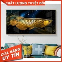Tranh treo tường 3D 1 tấm dài - "Cá huyết long phong thủy" , kt tùy chọn ,tranh hiện đại phủ bóng gương