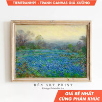 Tranh treo tường, Antique Spring Painting Wall Art Vintage Landscape Painting Wildflower Field, tặng kèm đinh treo.