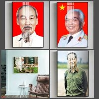 Tranh Treo Tường Bác Hồ & Bác Giáp Kính Yêu Treo Tường Phòng khách/ Phòng Làm Việc/ Tranh Tráng Gương Bóng Cao Cấp