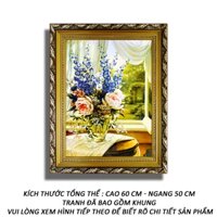 Tranh treo tường - Bình Hoa Tulip Và Lavender 27 - Tranh Minh Hiền (KHUNG GỖ - 50 x 60 cm)