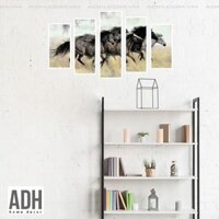 Tranh treo tường bộ 5 hắc mã trên thảo nguyên ADH191031