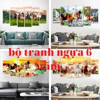 Tranh treo tường, bộ tranh treo tường 6 tấm ngựa phong thủy in 3D