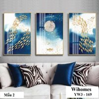 Tranh treo tường canvas cá tài lộc -  bộ 3 bức - tranh treo tường giá rẻ Wihomes