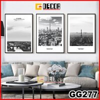 Tranh treo tường canvas khung gỗ 3 bức phong cách hiện đại Bắc Âu tranh đen trắng trang trí phòng khách phòng ngủ  277