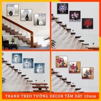 Tranh treo tường Cầu Thang 3D lọ hoa 3 bức / Gỗ nhựa cao cấp in UV trực tiếp không bay màu / Chống ẩm mốc - 910557