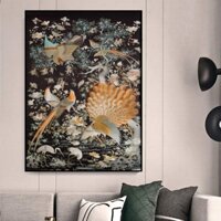 Tranh treo tường chim công chim trĩ indochine 60 x 80 cm