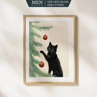 Tranh treo tường, Christmas Cat, Christmas tree, Holiday, Festive, nhận in theo yêu cầu, tặng kèm đinh treo tranh (30)