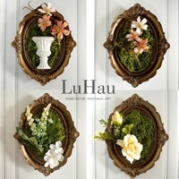 Tranh treo tường cổ điển kết hợp hoa lụa trang trí nội thất đẹp độc quyền của Luhau