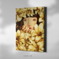 Tranh treo tường Cotton Canvas chất lượng cao, Artwork bản quyền, Cô gái bên hoa Ly, Soyn D047