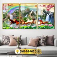 Tranh Treo Tường Decor Bộ 3 Mã Đáo Thành Công Tráng Gương CHÂN THIỆN MỸ, Quà Tân Gia, Trang Trí Phòng Khách CMD-D3-001