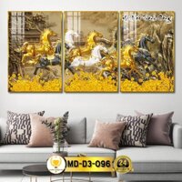 Tranh Treo Tường Decor Bộ 3 Mã Đáo Thành Công Tráng Gương CHÂN THIỆN MỸ, Quà Khai Trương, Trang Trí Phòng CMD-D3-002