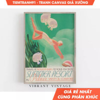 Tranh treo tường, Diving for Seashells Print, Beach Wall Art, Coastal Decor, Swimming Wall, tặng kèm đinh treo.