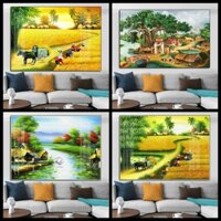 Tranh Treo Tường Đồng Quê Cây Đa Giếng Nước Sân Đình/ Tranh Treo Tường Phòng Khách Trang Trí Nhà Cửa/ Tranh Tráng Gương