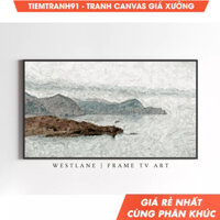 Tranh treo tường, Frame TV Art Summer Seascape Painting Coastal Farmhouse Decor TV301, tặng kèm đinh treo. (66)