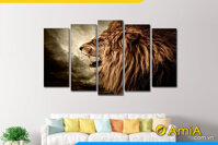 Tranh treo tường ghép 5 tấm hình sư tử dũng mãnh AmiA 1994