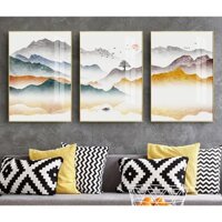 Tranh treo tường ghép bộ hiện đại hình Phong cảnh núi non trùng điệp chất liệu bóng kính hoặc vải canvas ZTU_198823