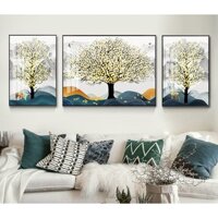 Tranh treo tường  ghép bộ hiện đại rừng cây lá vàng chất liệu bóng kính hoặc vải canvas ZTU_121554